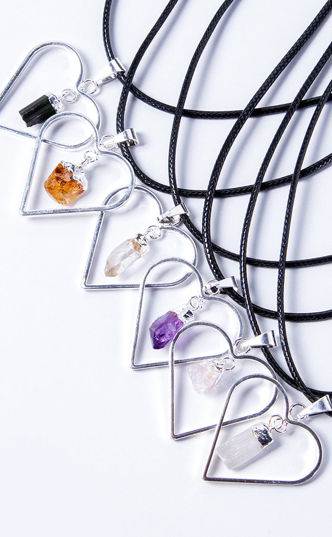 Crystal Heart Necklace | Rose Quartz-Gothic Jewellery-Tragic Beautiful