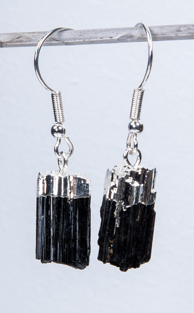 Crystal Rough Earrings | Black Tourmaline-Gothic Jewellery-Tragic Beautiful