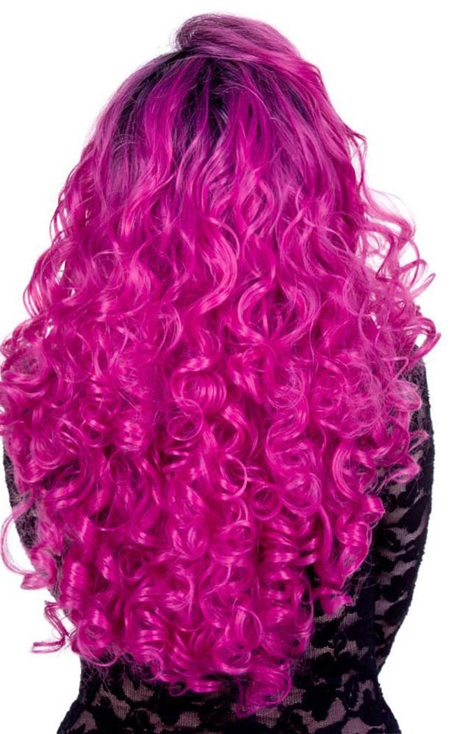 Curly Dark Roots Fuchsia Rose Lace Front Wig-Rockstar Wigs-Tragic Beautiful