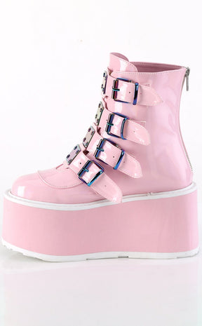 DAMNED-105 Baby Pink Holo Flatform Ankle Boots-Demonia-Tragic Beautiful