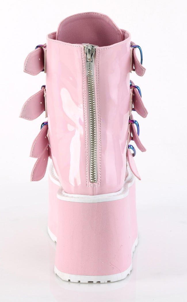 DAMNED-105 Baby Pink Holo Flatform Ankle Boots-Demonia-Tragic Beautiful