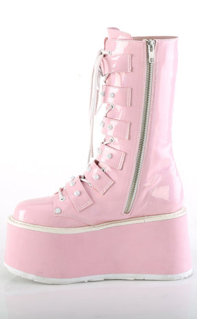 DAMNED-225 Baby Pink Holographic Boots-Demonia-Tragic Beautiful