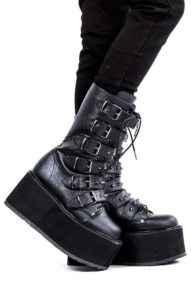 DAMNED-225 Black Vegan Leather Boots (AU Stock)-Demonia-Tragic Beautiful
