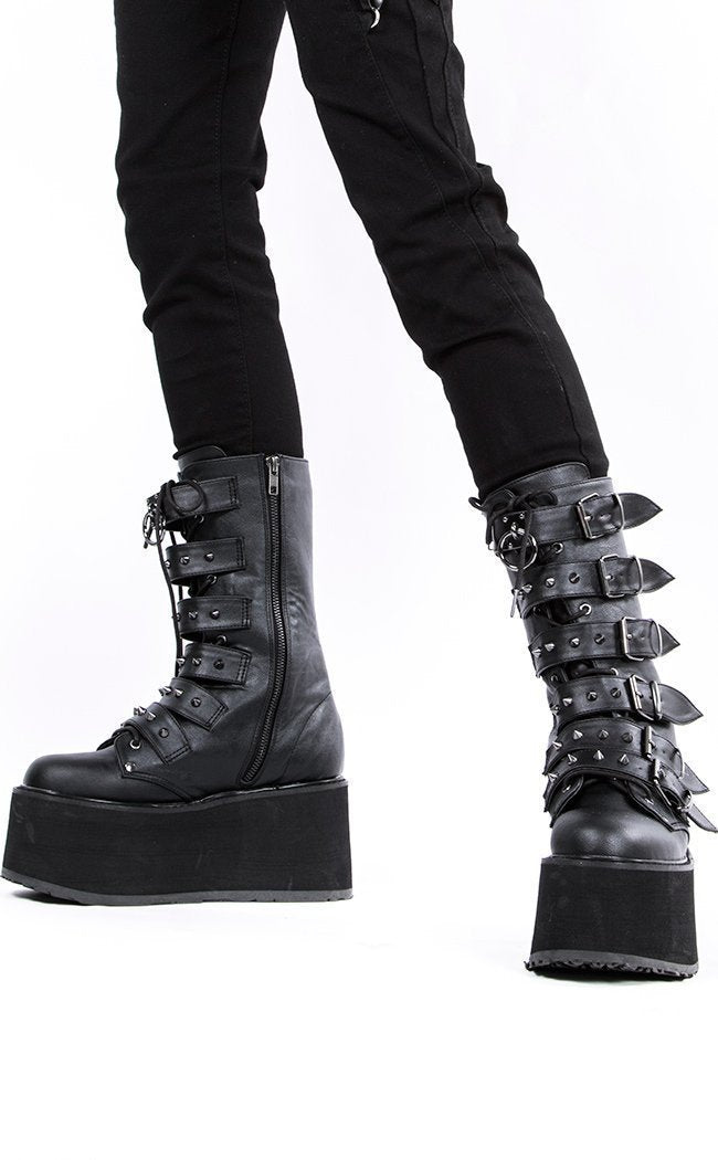 DAMNED-225 Black Vegan Leather Boots (AU Stock)-Demonia-Tragic Beautiful