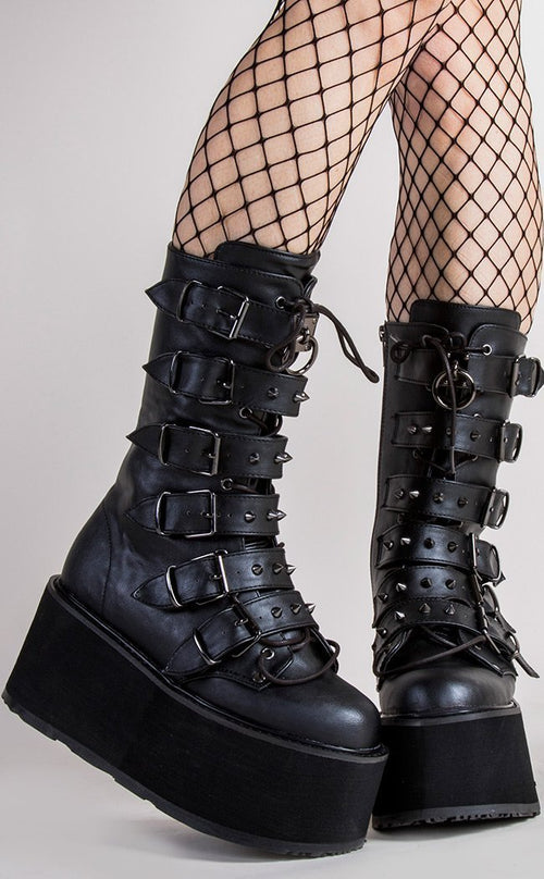 Demonia DAMNED-225 Black Vegan Leather Boots | Goth Shoes Australia