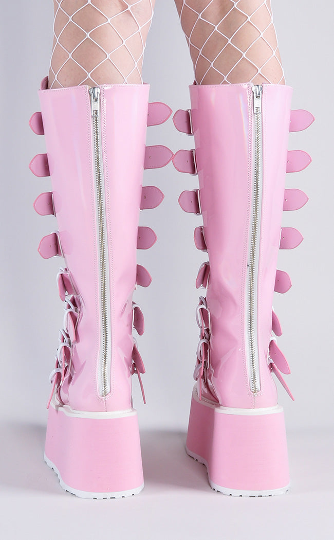 Demonia DAMNED-318 Pink Holographic Boots | Gothic Alt Shoes Australia