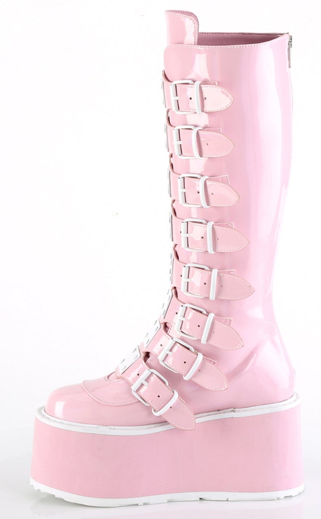 DAMNED-318 Baby Pink Holographic Boots-Demonia-Tragic Beautiful