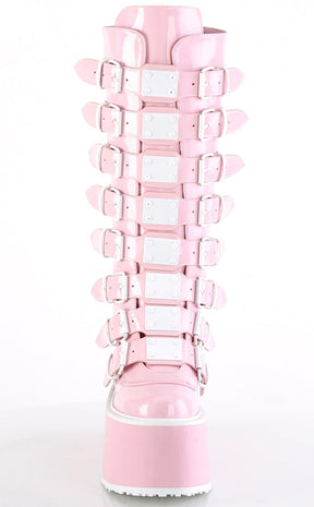 DAMNED-318 Baby Pink Holographic Boots-Demonia-Tragic Beautiful