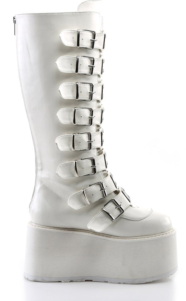 DAMNED-318 White Vegan Leather Boots (Au Stock)-Demonia-Tragic Beautiful