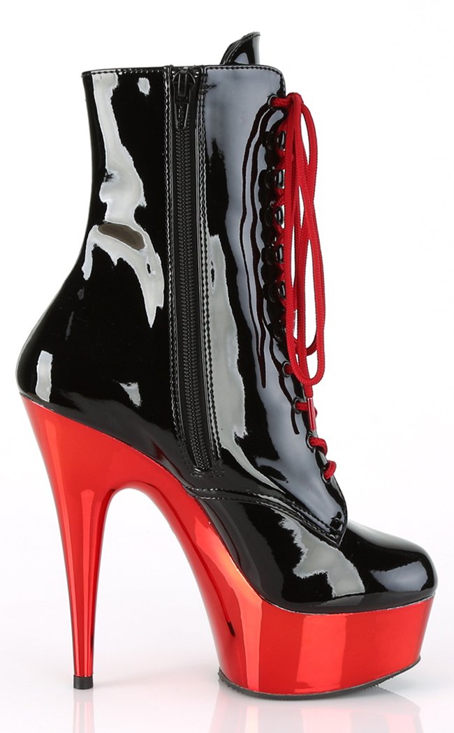 DELIGHT-1020 Black Patent Red Chrome Ankle Boots-Pleaser-Tragic Beautiful