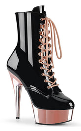 DELIGHT-1020 Black Patent Rose Gold Ankle Boots-Pleaser-Tragic Beautiful