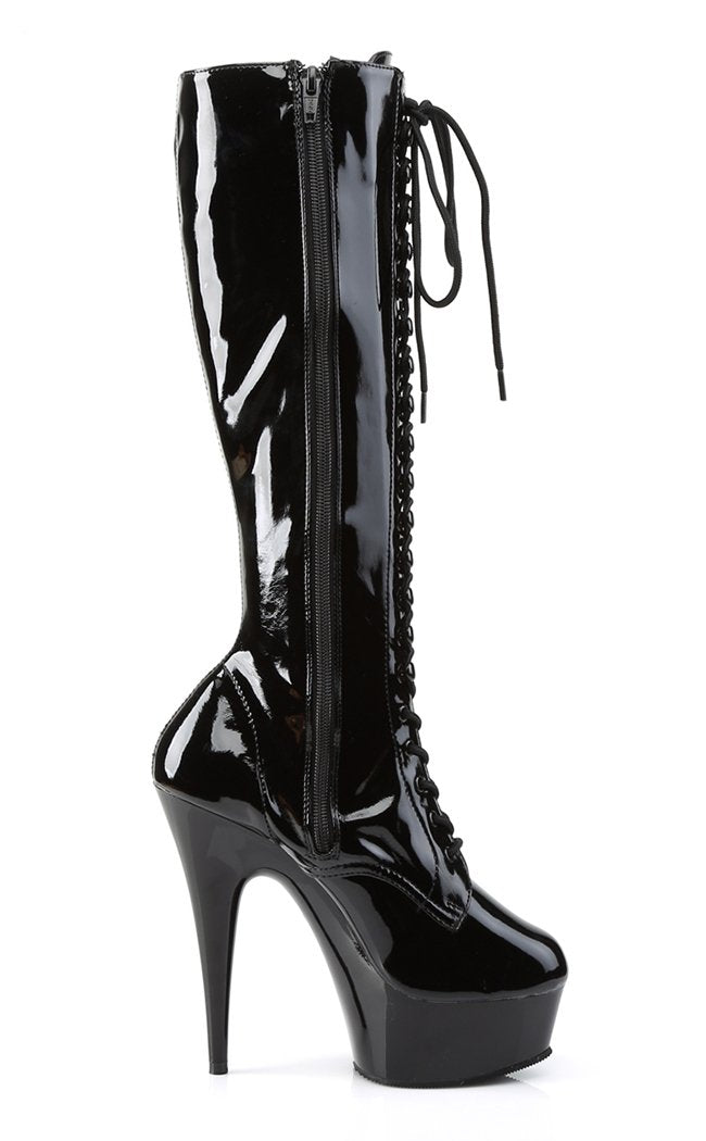 DELIGHT-2023 Black Patent Knee High Boots-Pleaser-Tragic Beautiful