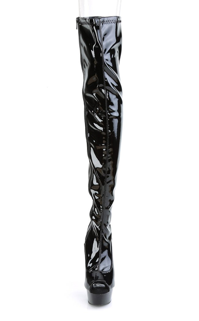 DELIGHT-3011 Black Patent Thigh High Boots-Pleaser-Tragic Beautiful