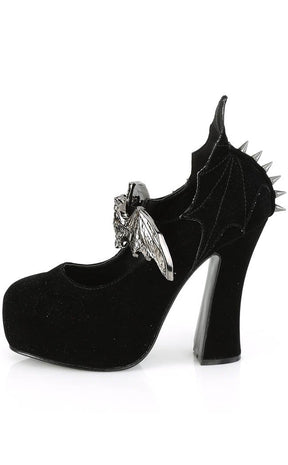 DEMON-18 Black Velvet Bat Countess Heels-Demonia-Tragic Beautiful