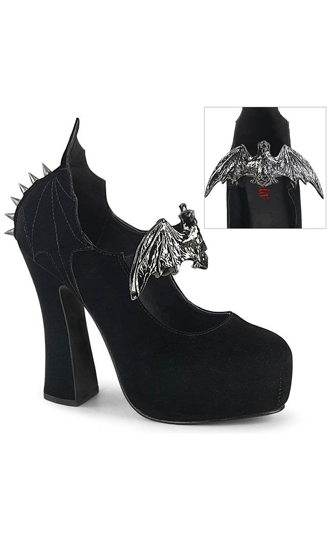 DEMON-18 Black Velvet Bat Countess Heels-Demonia-Tragic Beautiful