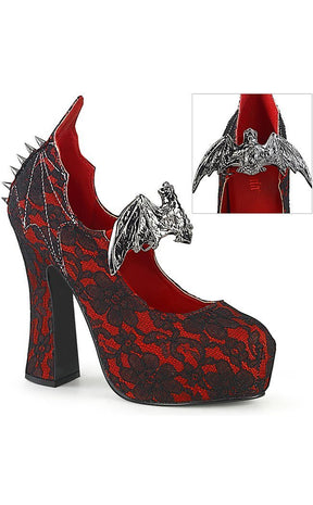 DEMON-18 Red Lace Bat Countess Heels-Demonia-Tragic Beautiful