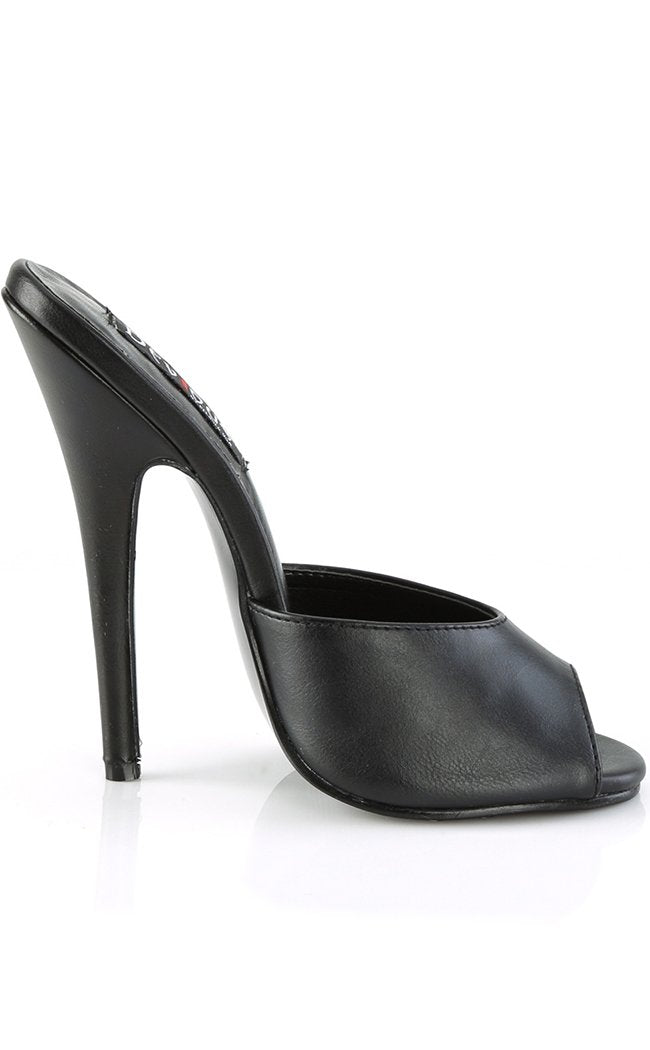 DOMINA-101 Black Faux Leather Peeptoe Heels-Devious-Tragic Beautiful