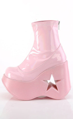 DYNAMITE-100 Baby Pink Holo Ankle Boots-Demonia-Tragic Beautiful
