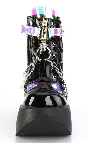 DYNAMITE-101 Black Patent Magic Mirror Boots-Demonia-Tragic Beautiful