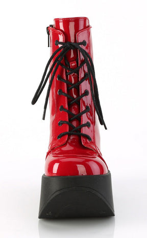 DYNAMITE-106 Red Patent Ankle Boots-Demonia-Tragic Beautiful