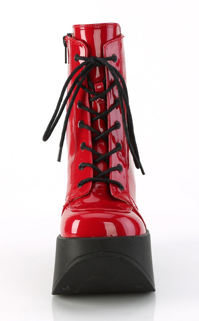 DYNAMITE-106 Red Patent Ankle Boots-Demonia-Tragic Beautiful