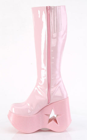 DYNAMITE-218 Baby Pink Patent/Glitter Knee Boots-Demonia-Tragic Beautiful