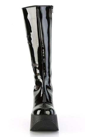 DYNAMITE-218 Black Patent/Glitter Knee Boots-Demonia-Tragic Beautiful
