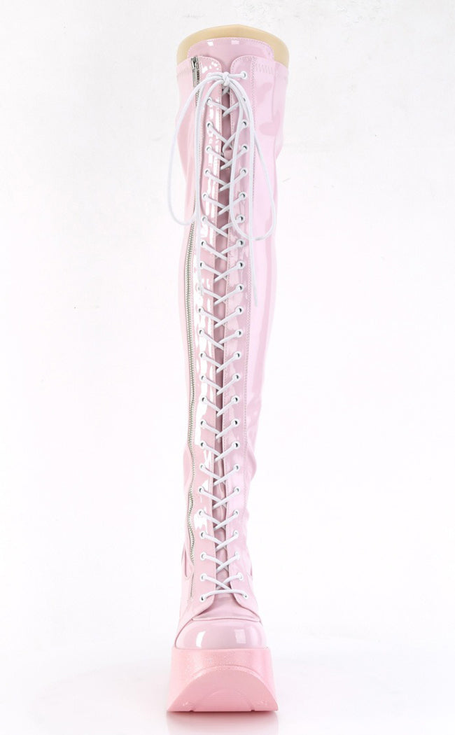 DYNAMITE-300 Baby Pink Patent Thigh High Boots-Demonia-Tragic Beautiful