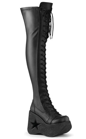 DYNAMITE-300 Black Matte Thigh High Boots-Demonia-Tragic Beautiful