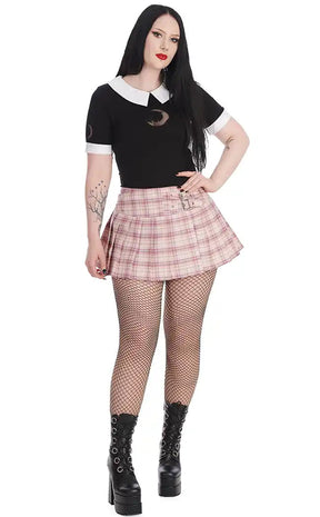 Darkdoll Tartan Mini Skirt | Pink and White-Banned Apparel-Tragic Beautiful