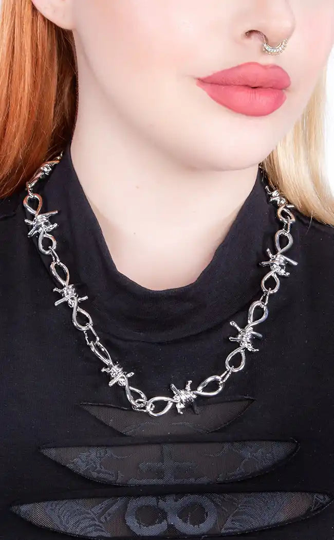 Don't Touch Barb Wire Belt Chain Choker Necklace Gothic Jewellery
