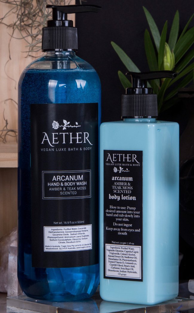 Duo Pack Body Wash and Lotion | Arcanum Amber & Teak Moss-Aether-Tragic Beautiful
