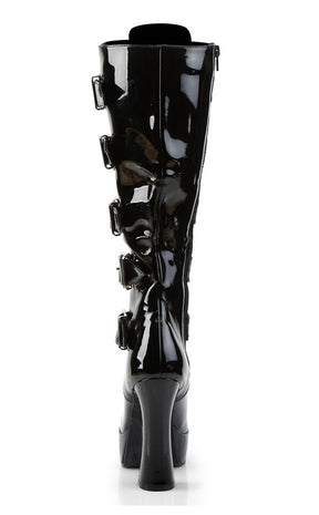 ELECTRA-2042 Black Patent Knee High Boots-Pleaser-Tragic Beautiful