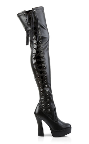 ELECTRA-3050 Black Lace Up Thigh High Boots-Pleaser-Tragic Beautiful