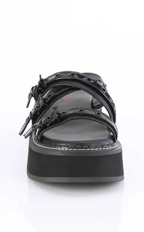 EMILY-07 Black Slide Sandals-Demonia-Tragic Beautiful