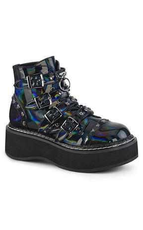 EMILY-315 Black Hologram Boots-Demonia-Tragic Beautiful