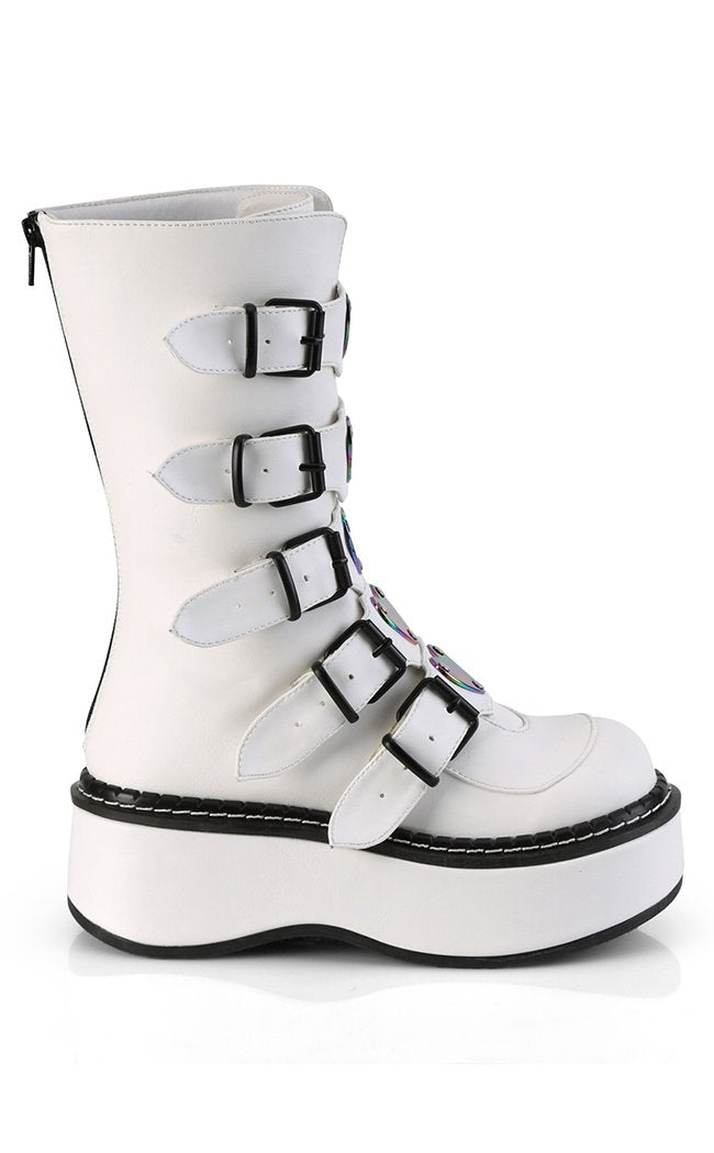 EMILY-330 White Leather Boots-Demonia-Tragic Beautiful