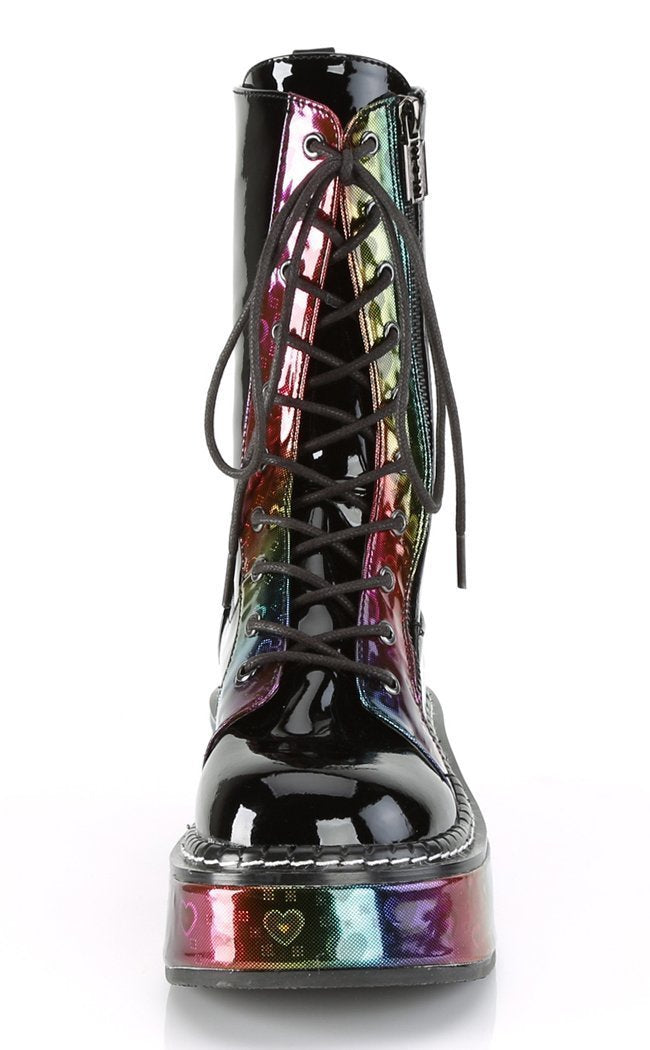 EMILY-350 Rainbow Hologram Hearts Boots-Demonia-Tragic Beautiful
