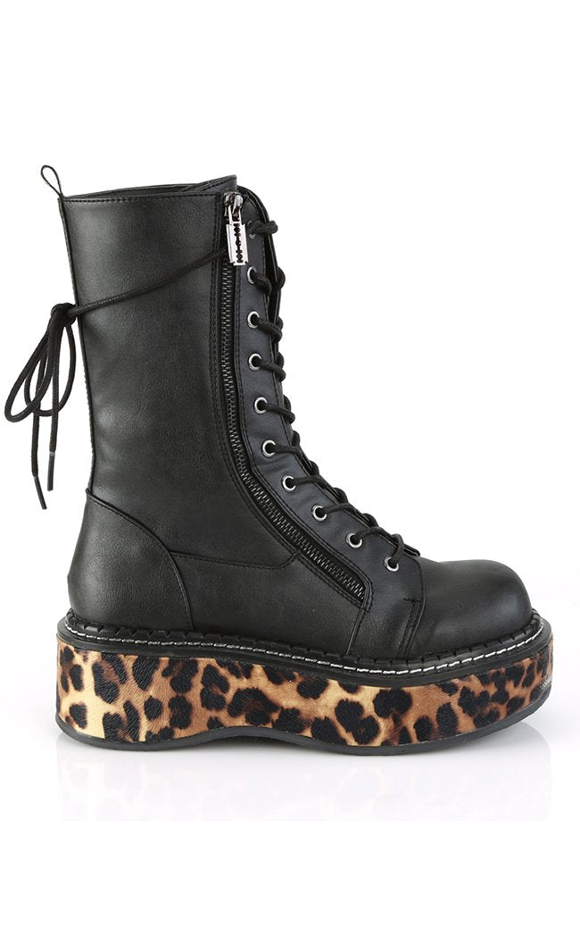 EMILY-350 Black Leopard Vegan Leather Boots-Demonia-Tragic Beautiful