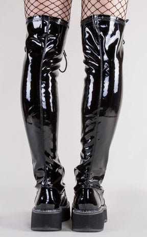EMILY-375 Black Patent Boots-Demonia-Tragic Beautiful