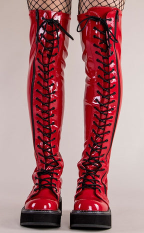 EMILY-375 Red Patent Boots-Demonia-Tragic Beautiful