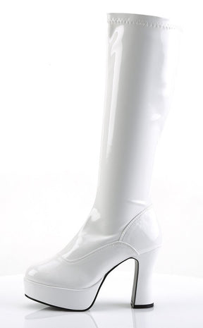 EXOTICA-2000 White Stretch Patent Boots-Funtasma-Tragic Beautiful