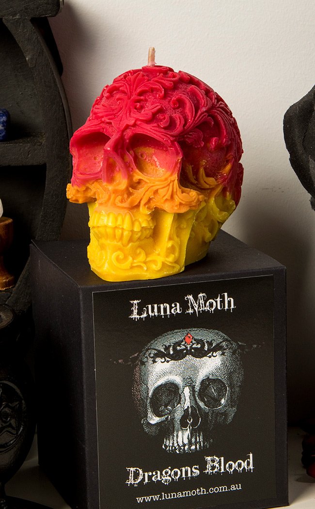 Engraved Skull Candle | Dragon's Blood-Luna Moth-Tragic Beautiful