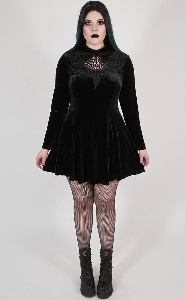 Ensnared Velvet Dress | Black | Plus Size-Punk Rave-Tragic Beautiful