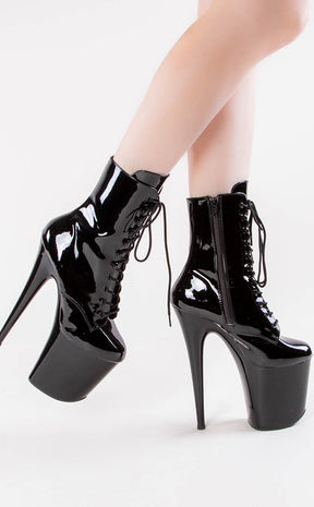 FLAMINGO-1020 Black Patent Ankle Boots-Pleaser-Tragic Beautiful
