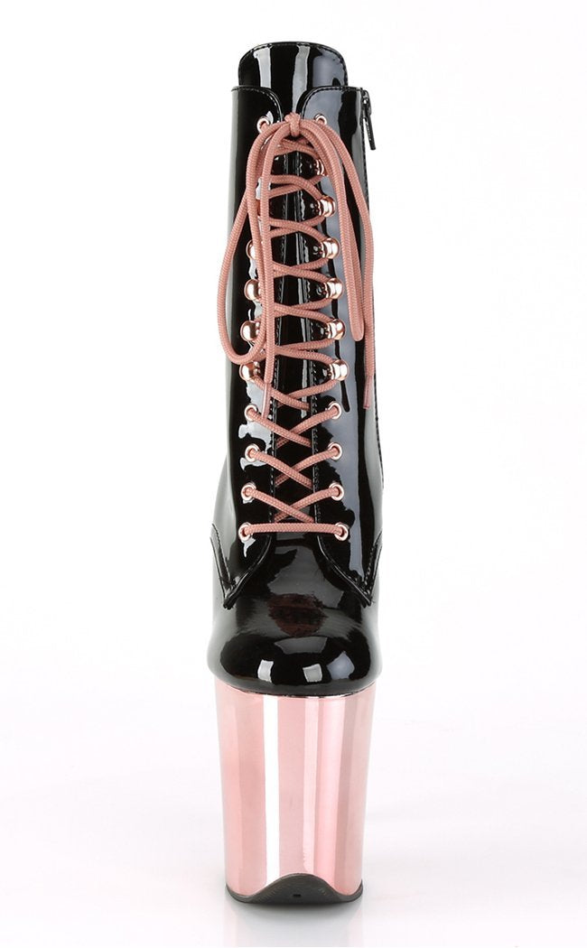 FLAMINGO-1020 Black Patent & Rose Gold Boots-Pleaser-Tragic Beautiful