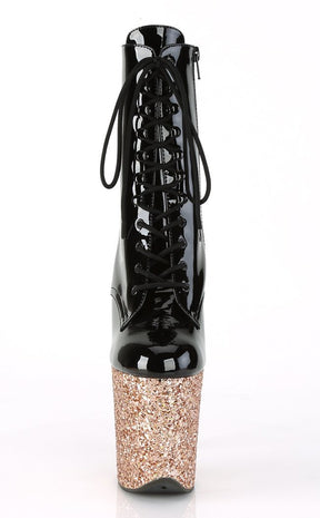 FLAMINGO-1020LG Black Rose Gold Glitter Boots-Pleaser-Tragic Beautiful