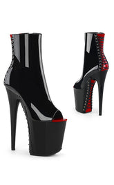 FLAMINGO-1025 Black Red Corset Ankle Boots-Pleaser-Tragic Beautiful