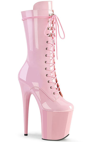 FLAMINGO-1050 Baby Pink Patent Mid Calf Boots-Pleaser-Tragic Beautiful