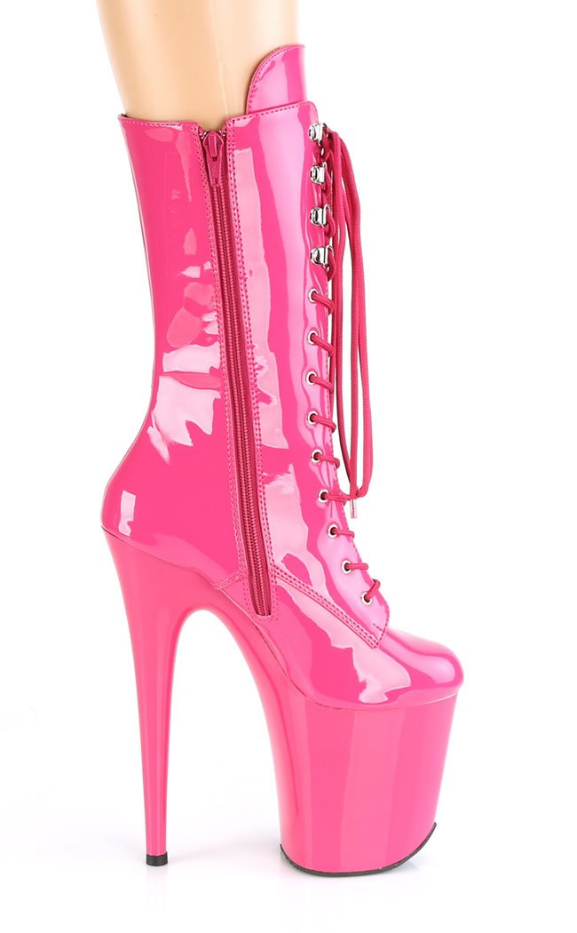 FLAMINGO-1050 Hot Pink Patent Mid Calf Boots-Pleaser-Tragic Beautiful